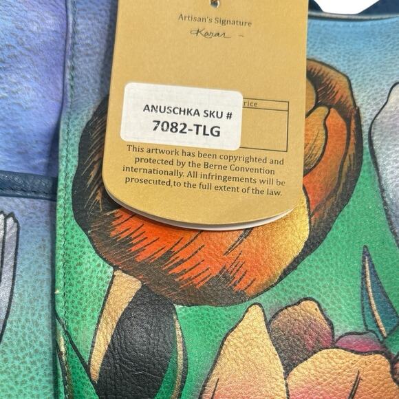 NWT! Anuschka Hand Painted Tulips Leather Hobo Handbag with Card Wallet - Picture 7 of 16